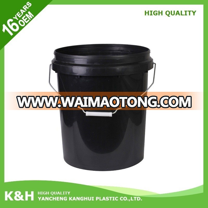 New design 5 gallon black plastic bucket 20l oil paint plastic bucket 20 liter paint bucket with great price